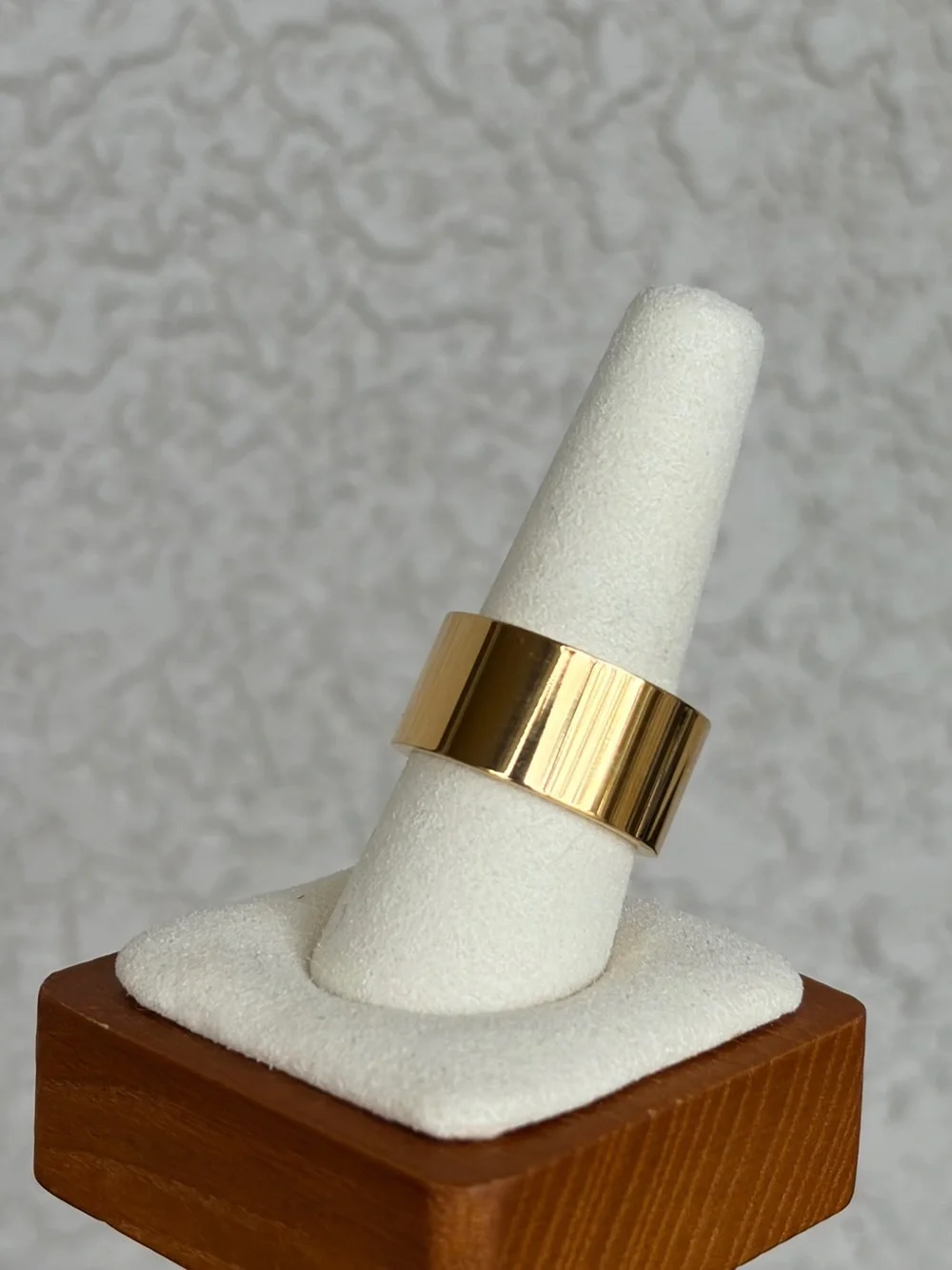Wide Polished Gold Tone Stainless Steel Band Ring